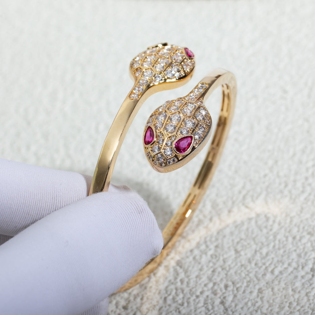 BVLGARI SERPENTI BRACELET PINK GOLD DIAMOND DOUBLE SNAKE