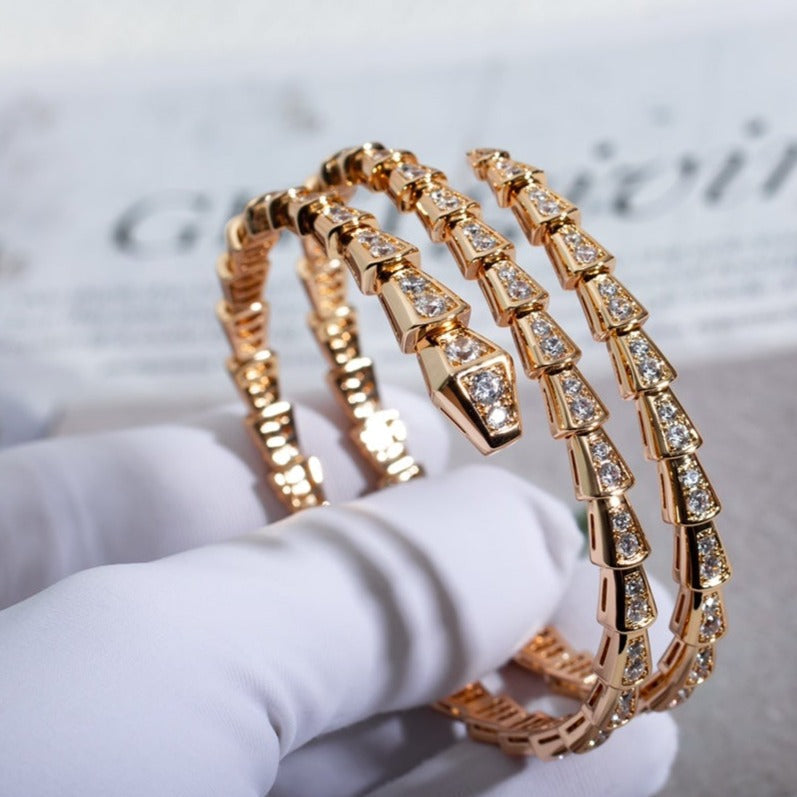 BVLGARI SERPENTI BRACELET PINK GOLD DIAMOND DOUBLE ROW