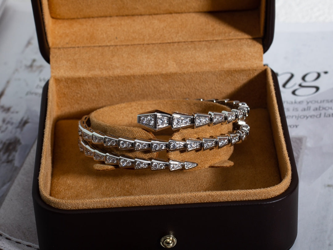 BVLGARI SERPENTI BRACELET SILVER DIAMOND DOUBLE ROW
