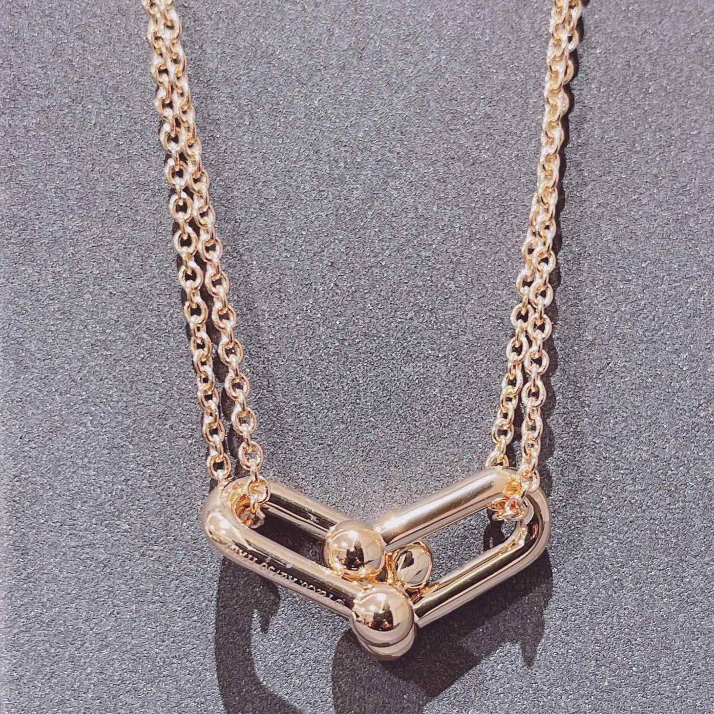 TIFFANY HARDWEAR DOUBLE LINK PEDANT PINK GOLD NECKLACE