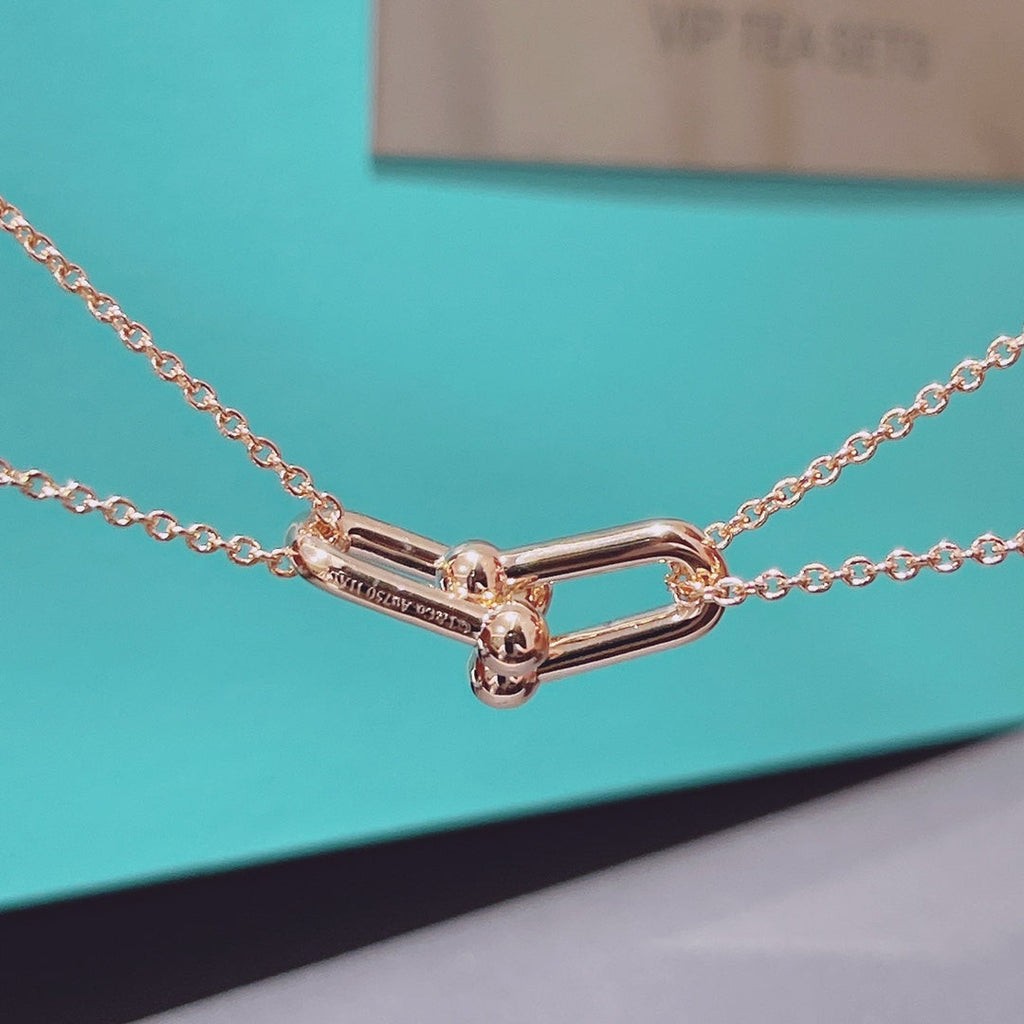 TIFFANY HARDWEAR DOUBLE LINK PEDANT PINK GOLD NECKLACE