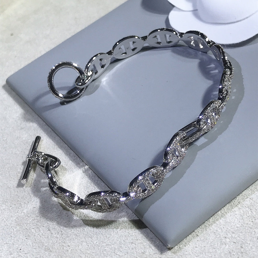 HERMES CHAINE BRACELET SILVER DIAMOND