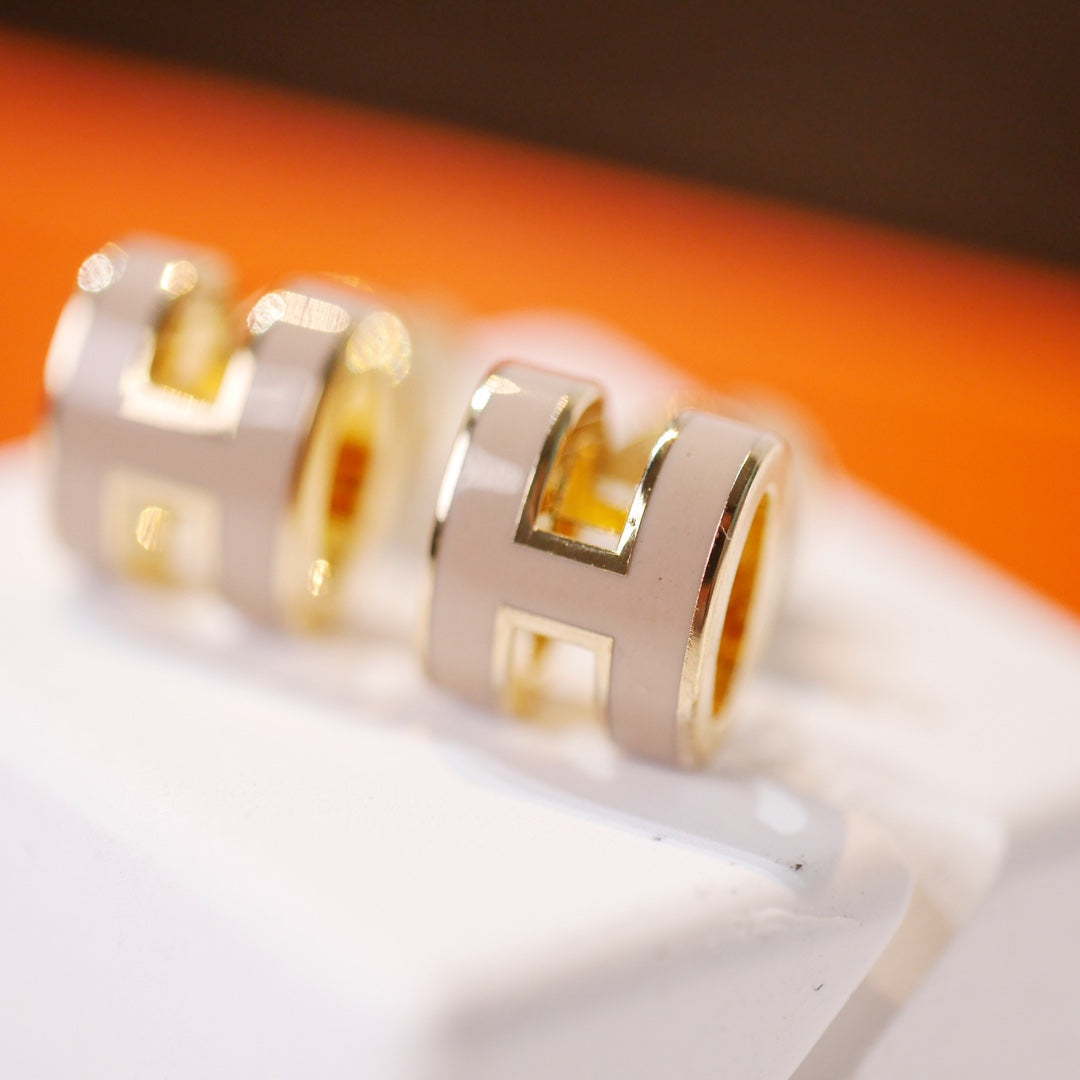 HERMES MINI POP H GOLD EARRINGS GREY