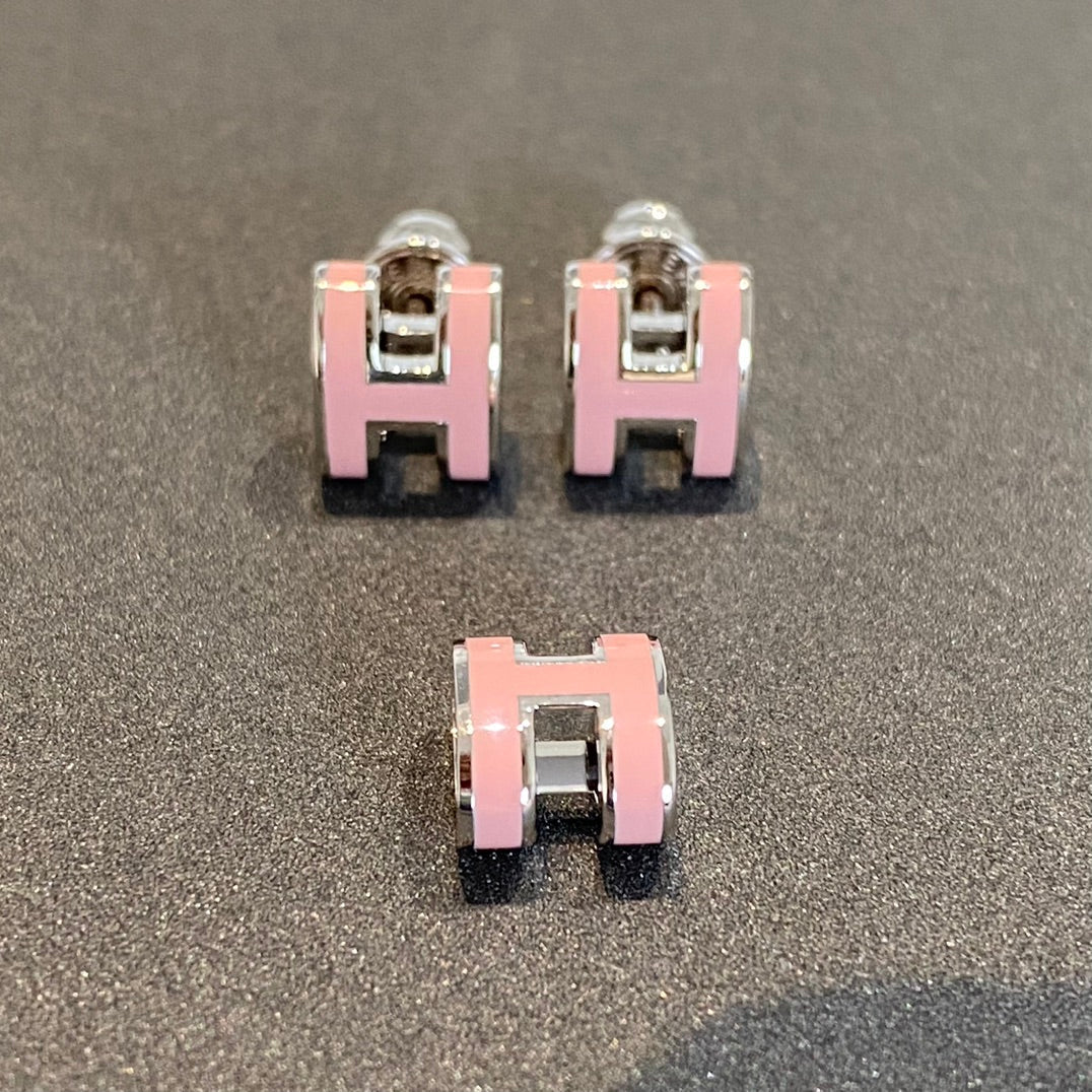 HERMES MINI POP H SILVER EARRINGS PINK