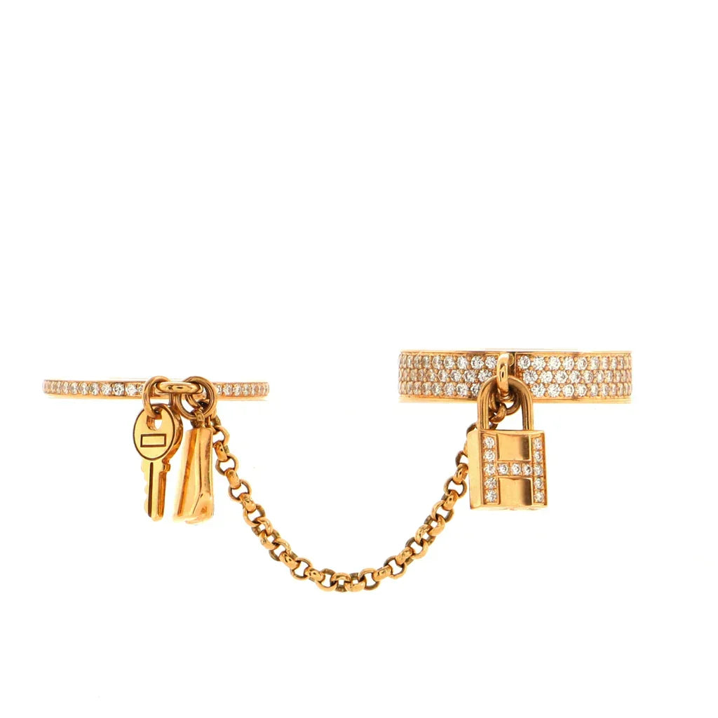 HERMES HM KELLY CLOCHETTE DOUBLE RING IN ROSE GOLD WITH DIAMONDS