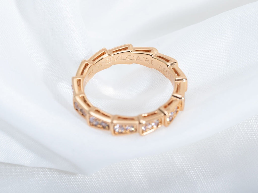BVLGARI SERPENTI RING PINK GOLD DIAMOND PAVED 3MM