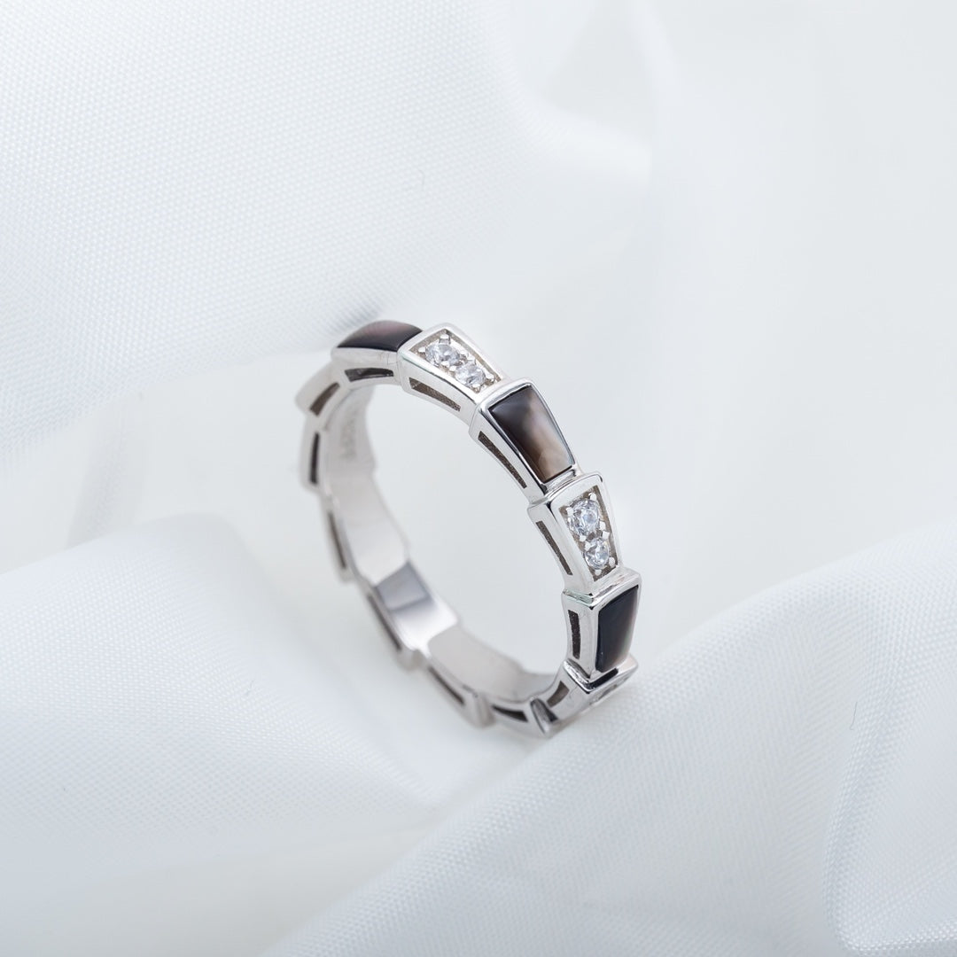 BVLGARI SERPENTI RING SILVER DIAMOND BLACK MOP 3MM