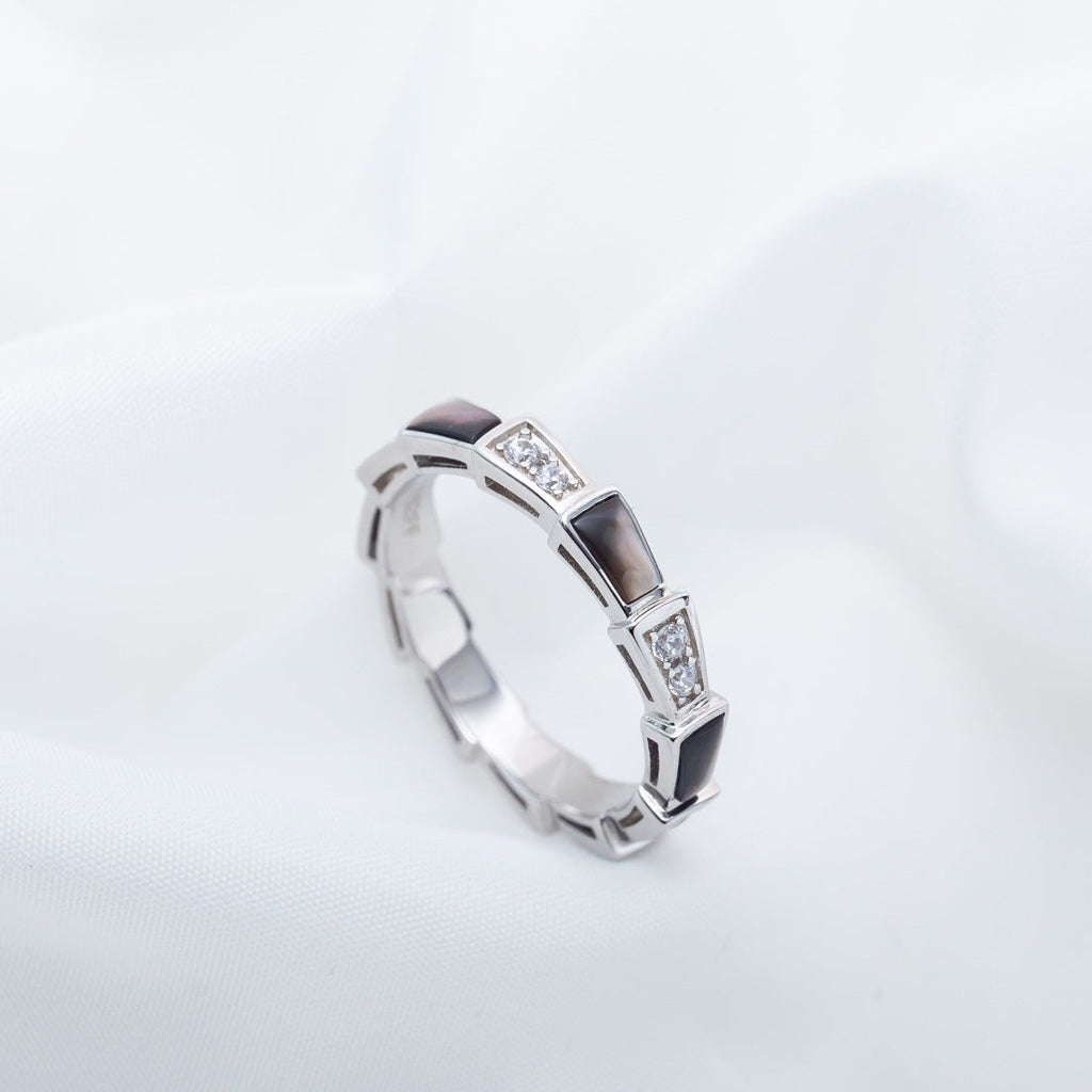 BVLGARI SERPENTI RING SILVER DIAMOND BLACK MOP 3MM