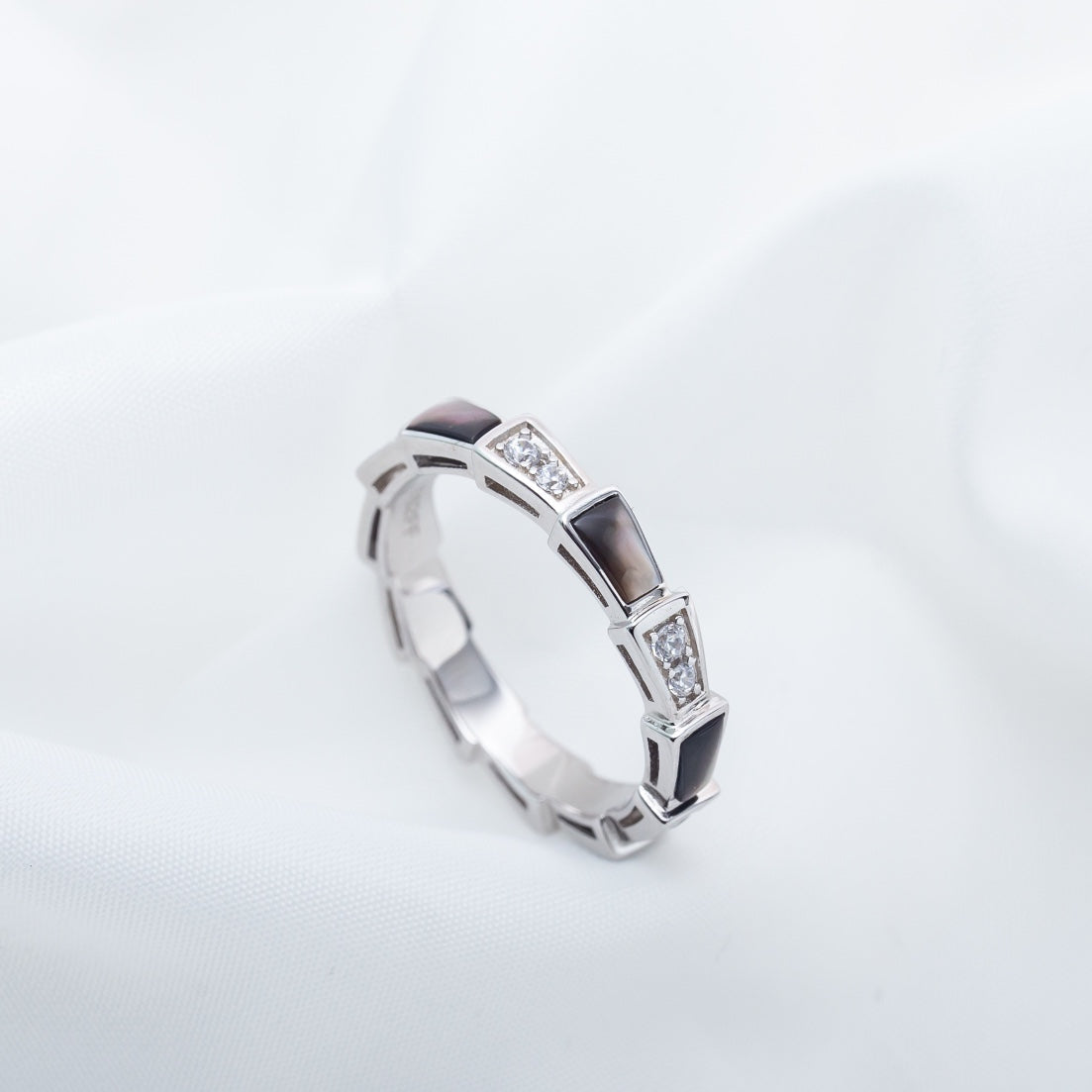 BVLGARI SERPENTI RING SILVER DIAMOND BLACK MOP 3MM