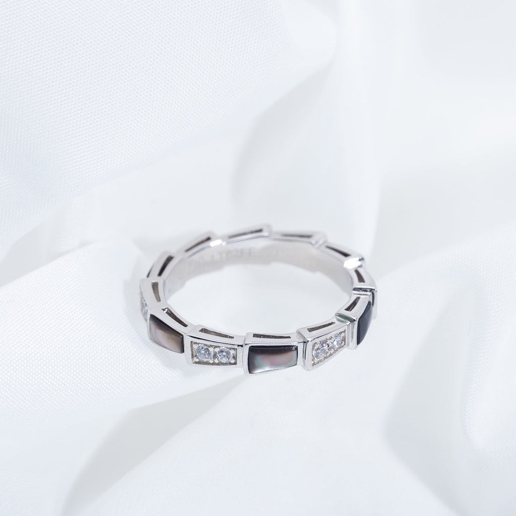 BVLGARI SERPENTI RING SILVER DIAMOND BLACK MOP 3MM