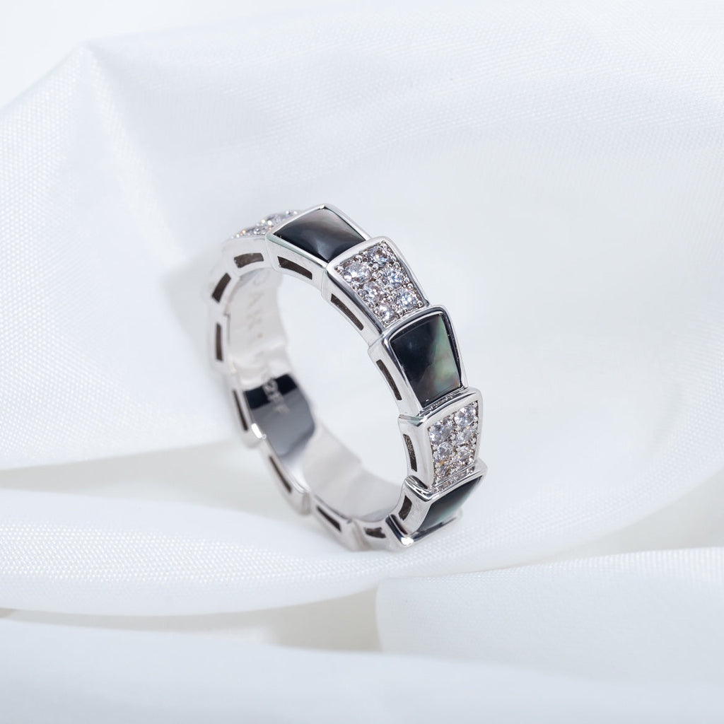 BVLGARI SERPENTI RING SILVER DIAMOND BLACK MOP 4MM