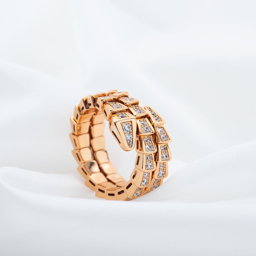 BVLGARI SERPENTI RING PINK GOLD DIAMOND DOUBLE ROW
