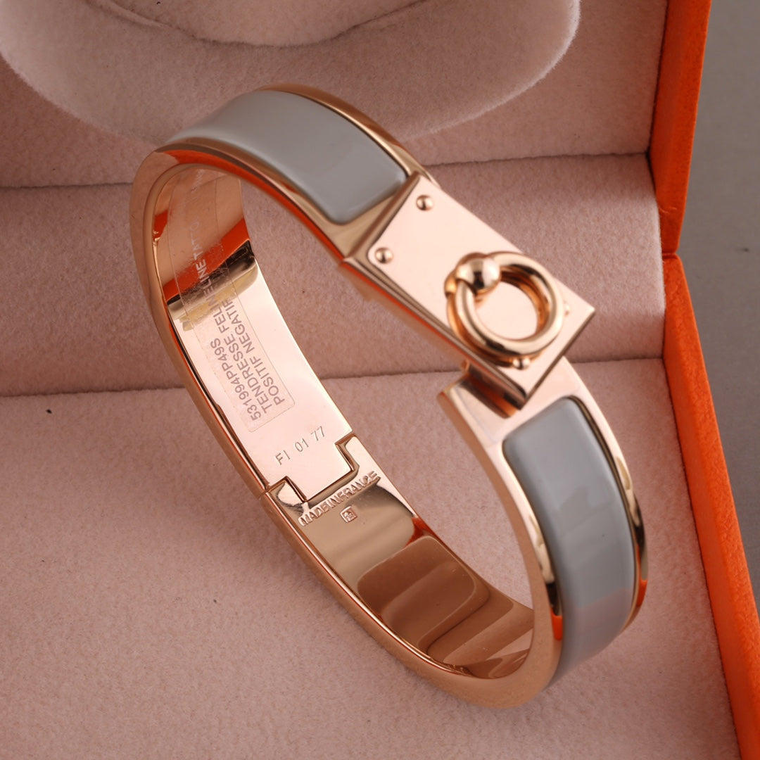 HERMES H RING LOCK BRACELET 12MM BLUE GREEN