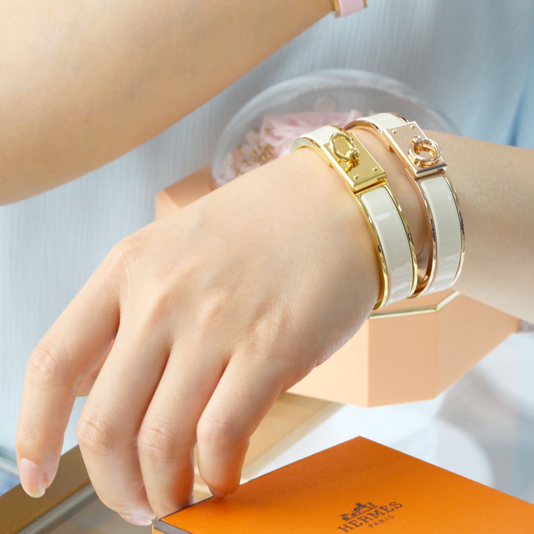 HERMES H RING LOCK BRACELET 12MM GREY