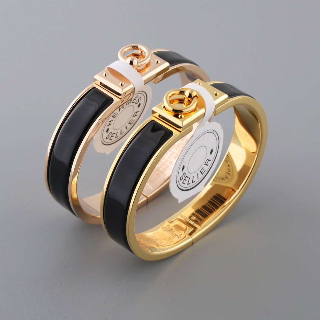 HERMES H RING LOCK BRACELET 12MM BLACK