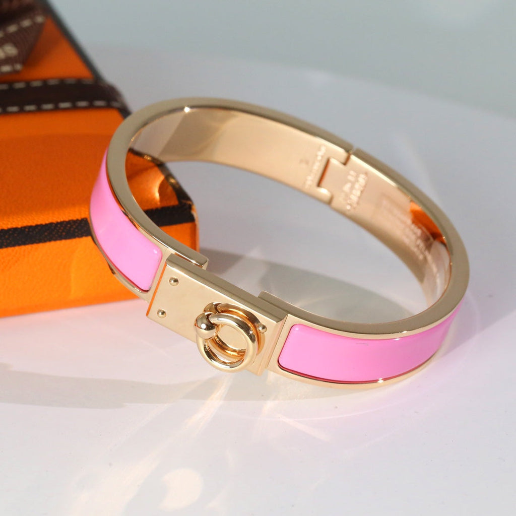 HERMES H RING LOCK BRACELET 12MM PINK