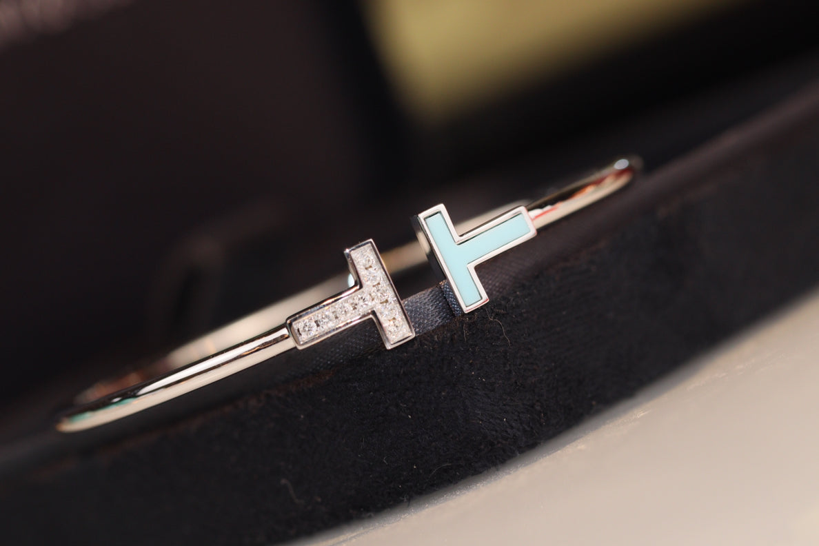 TIFFANY T BRACELET 1.8MM TURQUOISE DIAMOND PINK GOLD