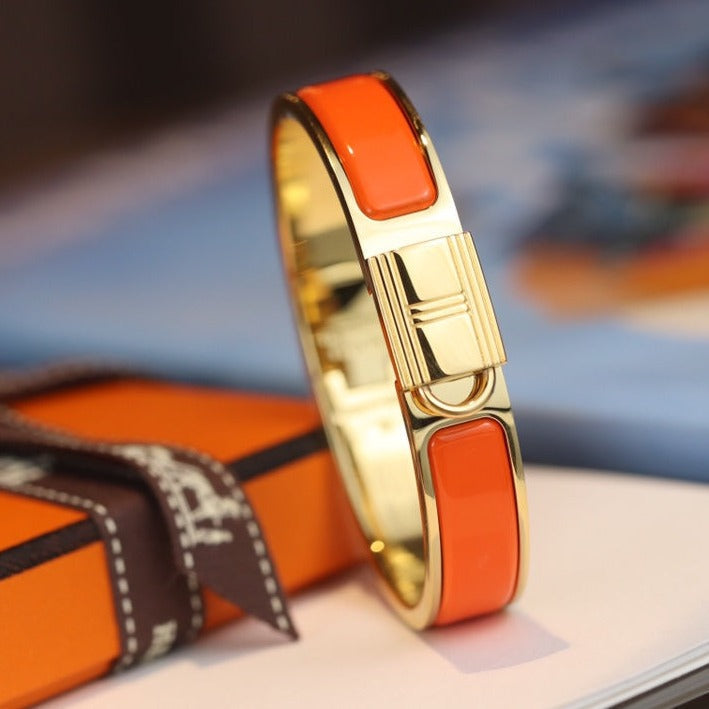 HERMES H LOCK ORANGE GOLD BRACELET 12MM
