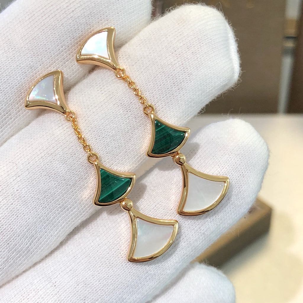 BVLGARI DREAM EARRINGS 3 MOTIFS MALACHITE MOP PINK GOLD