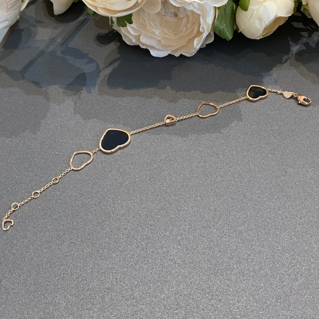 CHOPARD HAPPY HEART ONYX PINK GOLD BRACELET