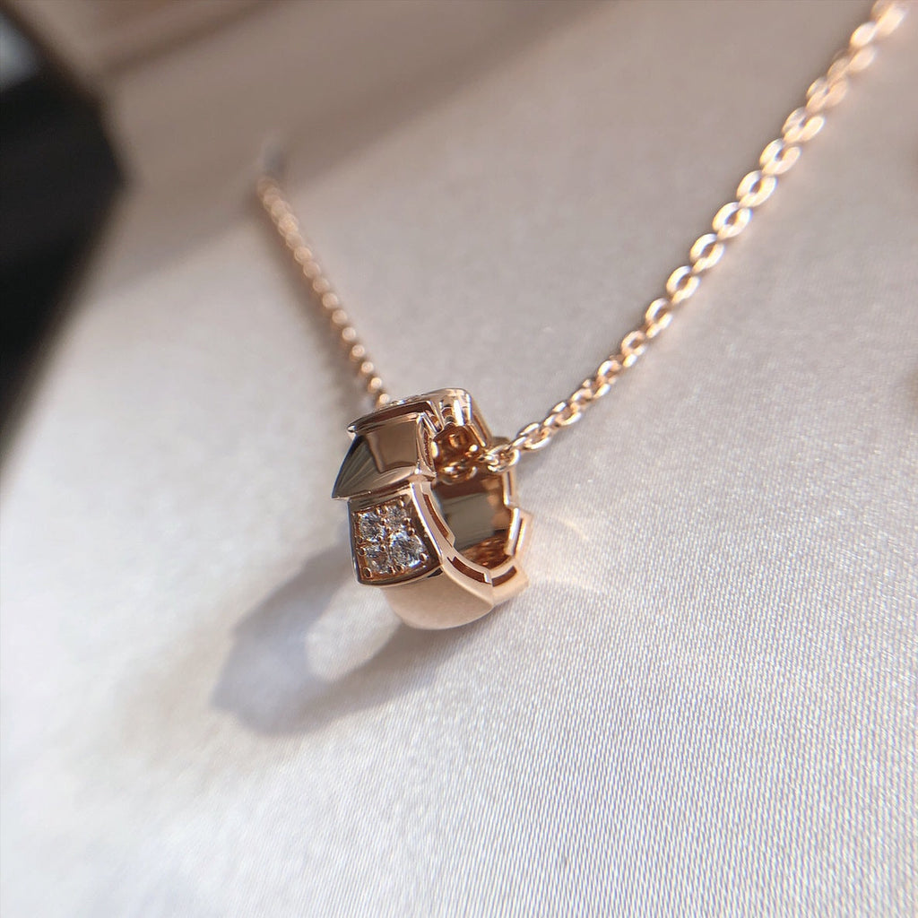 BVLGARI SERPENTI PEDANT DIAMOND PINK GOLD NECKLACE