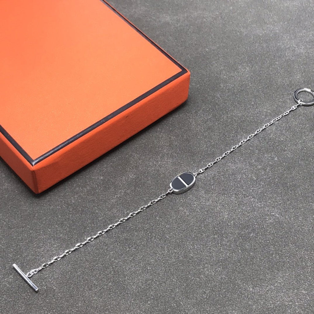 HERMES CHAINE VERSO BLACK CERAMIC SILVER BRACELET
