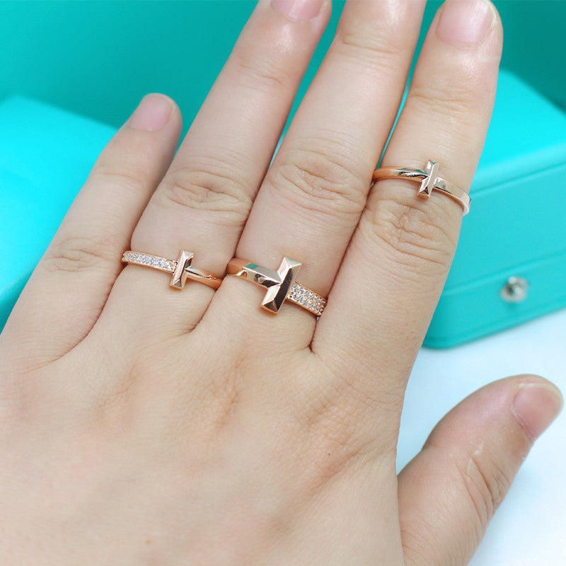 TIFFANY T1 NARROW DIAMOND PINK GOLD RING