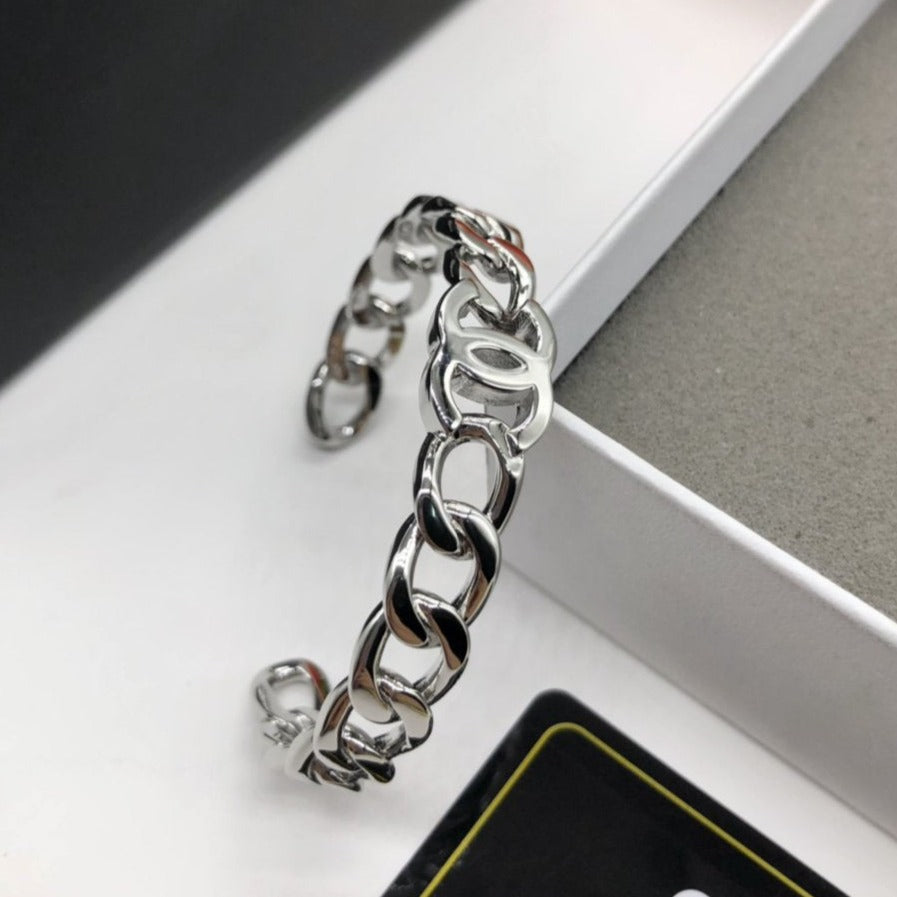 Chanel Double C Silver Cuff Bracelet