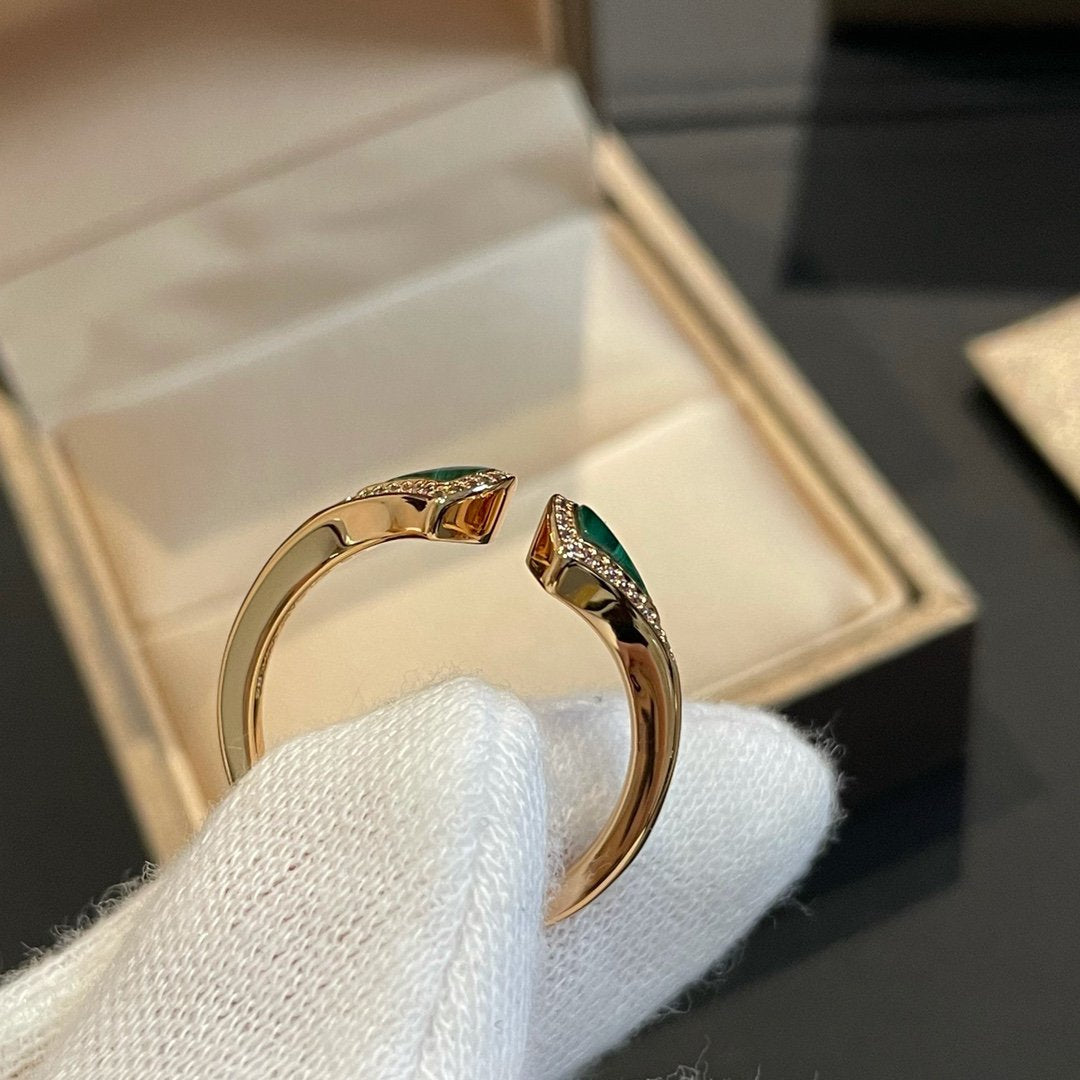 BVLGARI DREAM MALACHITE DIAMOND OPEN RING