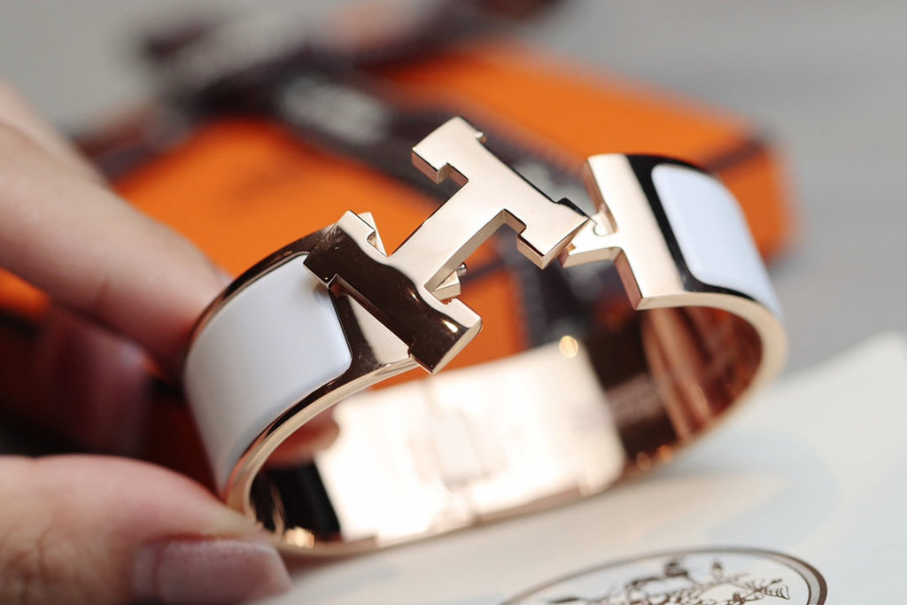 HERMES H BRACELET 20MM WHITE PINK GOLD