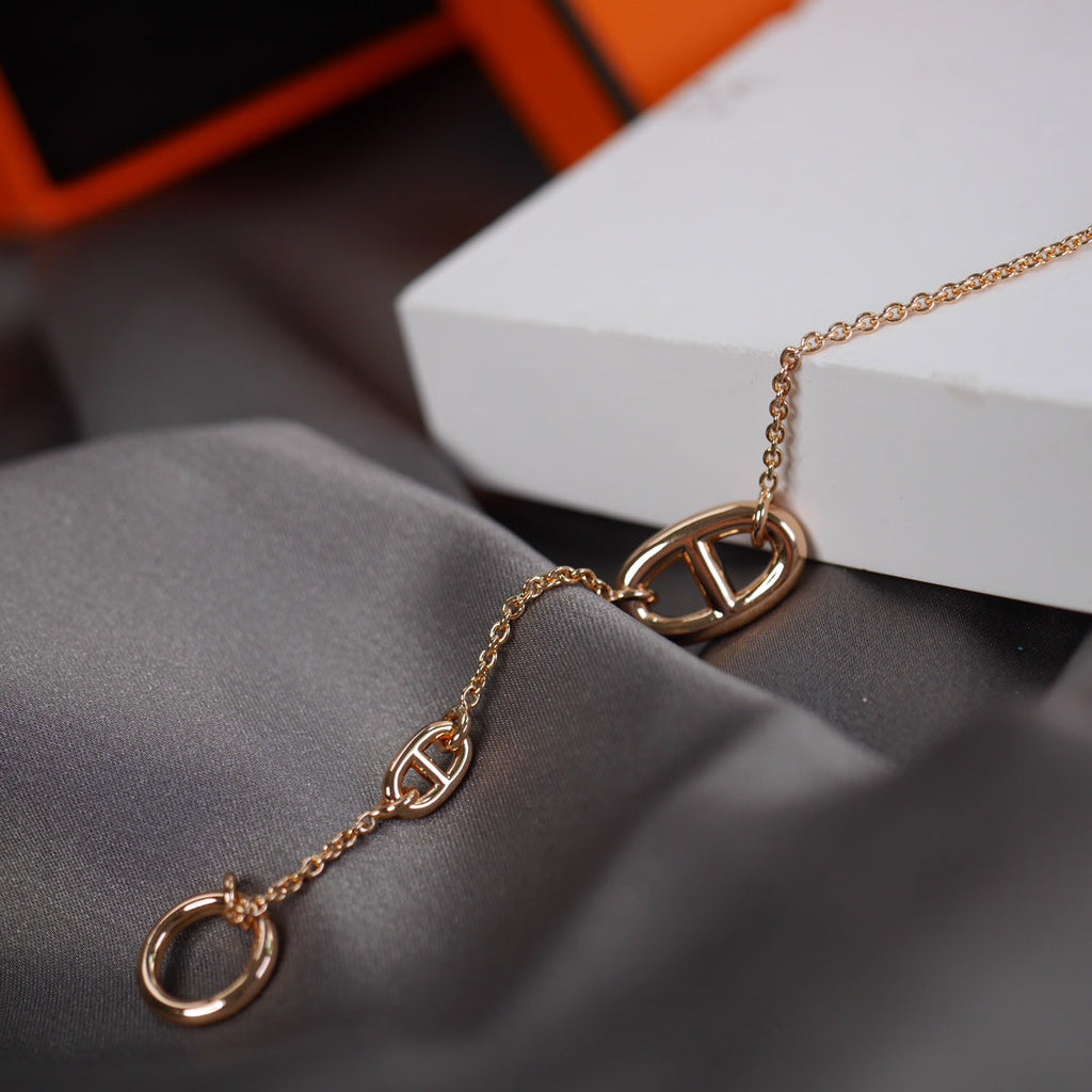 HERMES DANCRE CHAINE 3 MOTIF PINK GOLD BRACELET
