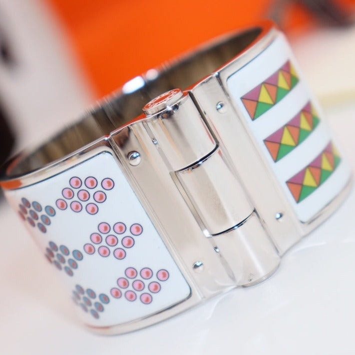 HERMES MULTICOLOR SILVER HINGED BRACELET 36MM