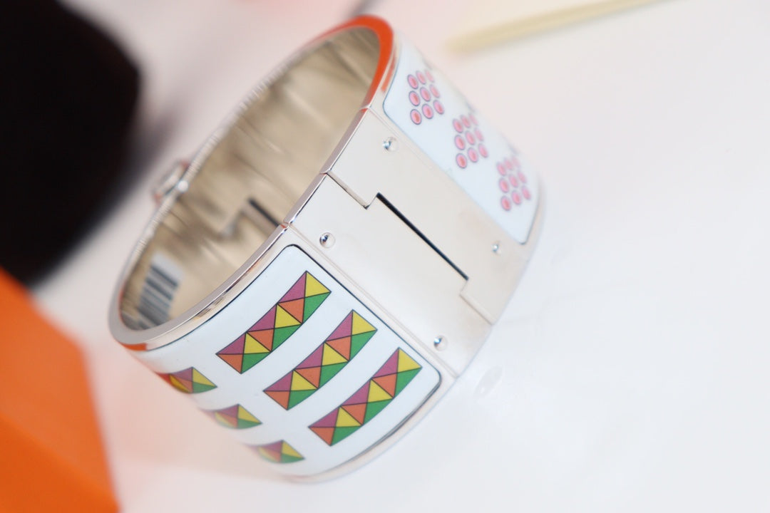 HERMES MULTICOLOR SILVER HINGED BRACELET 36MM