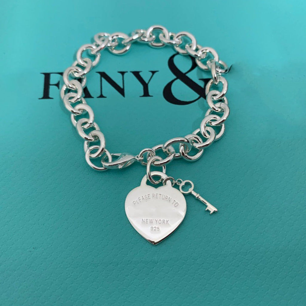 TIFFANY KEY HEART CARD CHUNKY INTERLOCKING BRACELET LENGTH