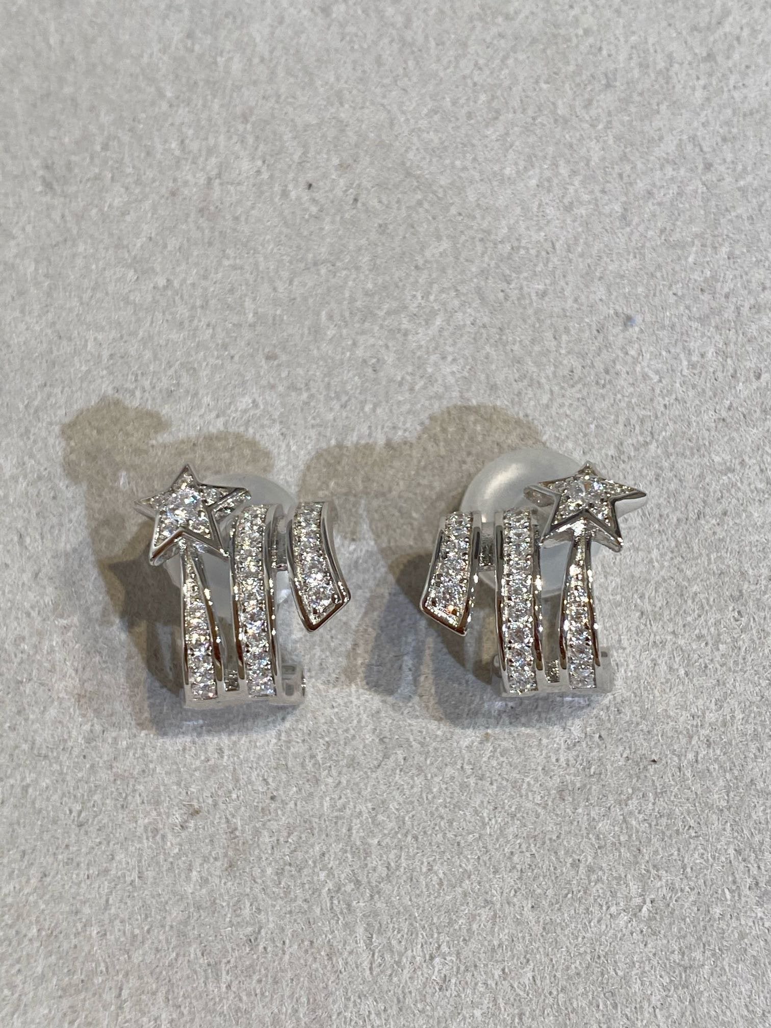 Chanel Star Double Row Diamond Silver Earrning