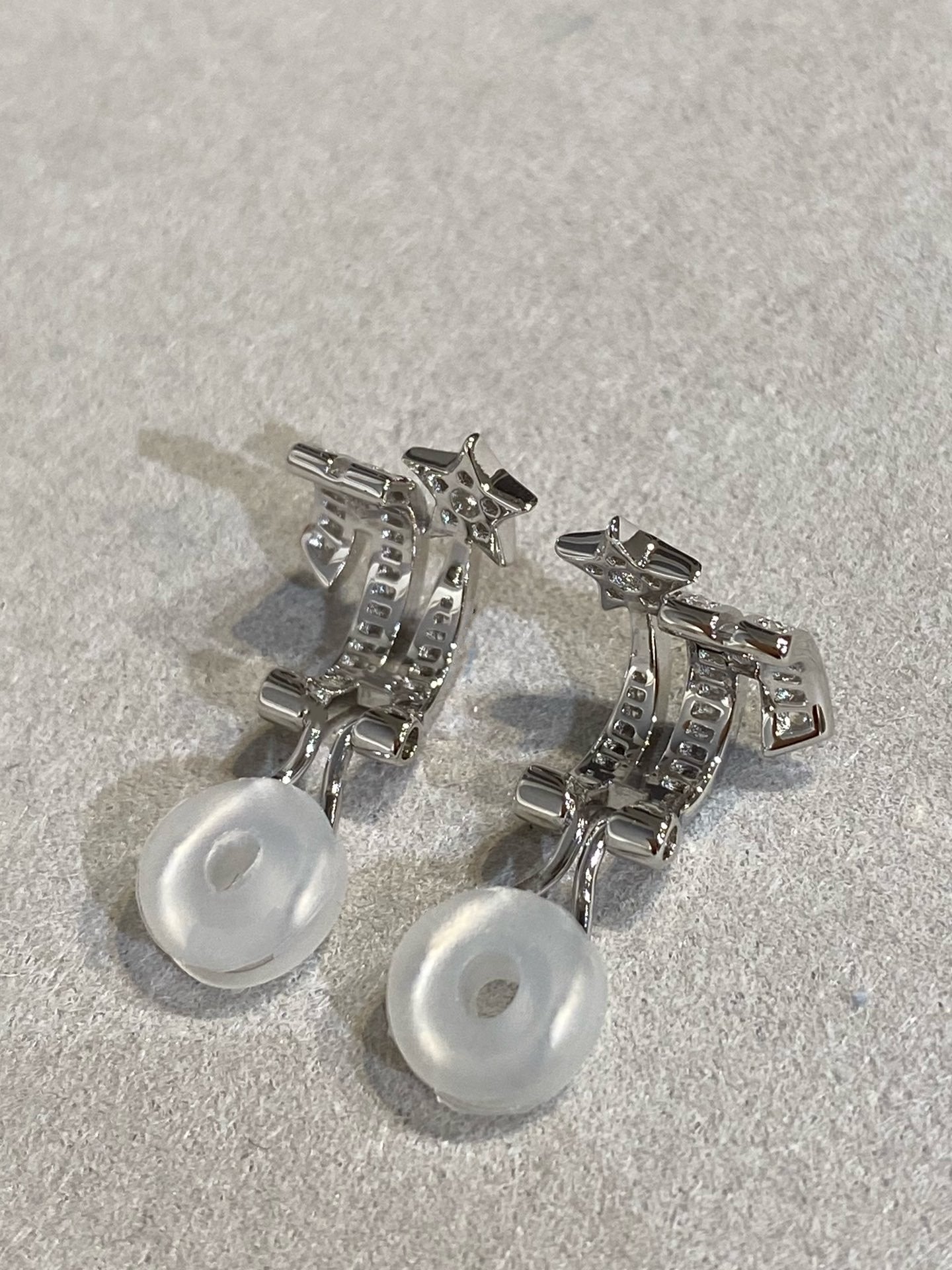 Chanel Star Double Row Diamond Silver Earrning