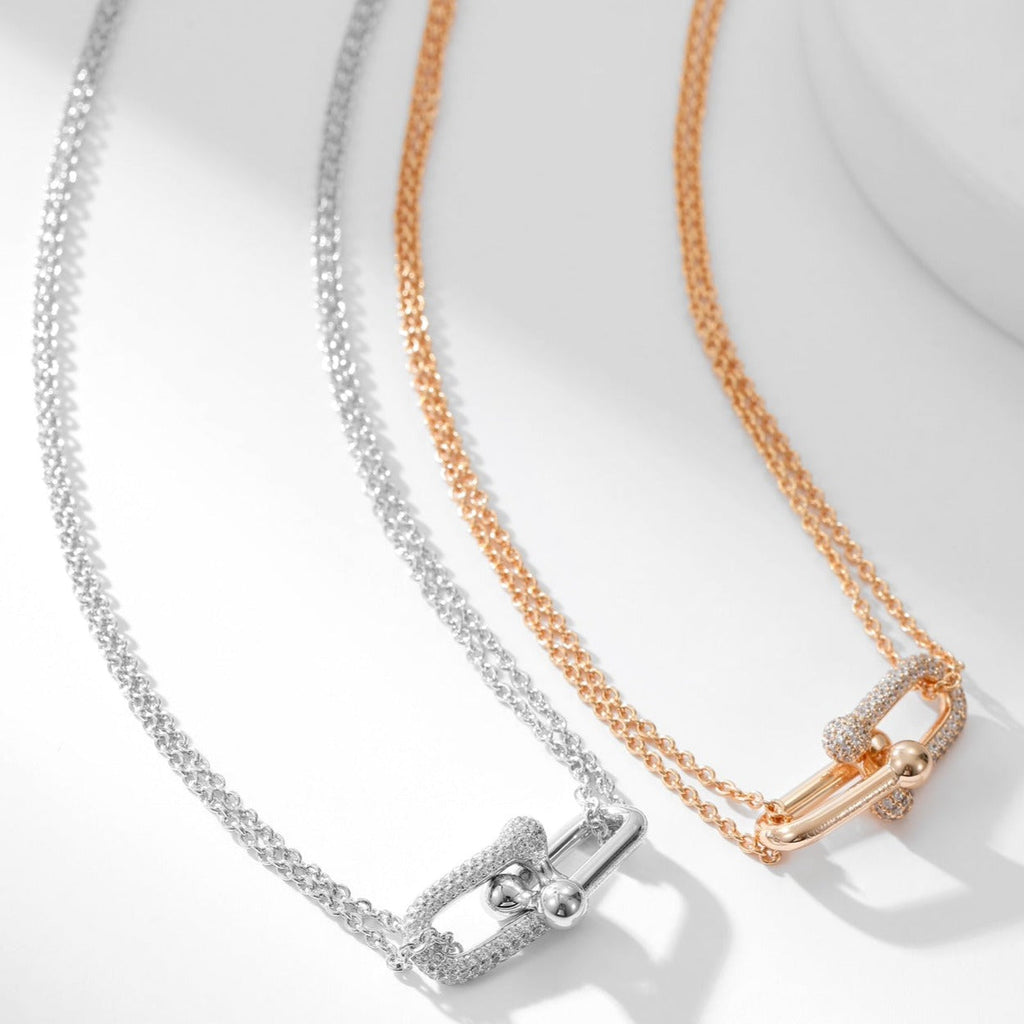 TIFFANY HARDWEAR DIAMOND PEDANT DOUBLE CHAIN NECKLACE