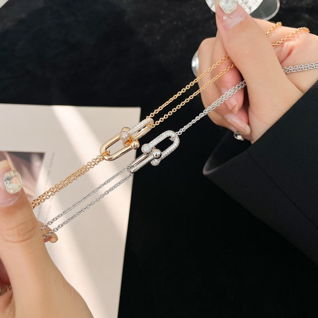 TIFFANY HARDWEAR DIAMOND PEDANT DOUBLE CHAIN NECKLACE