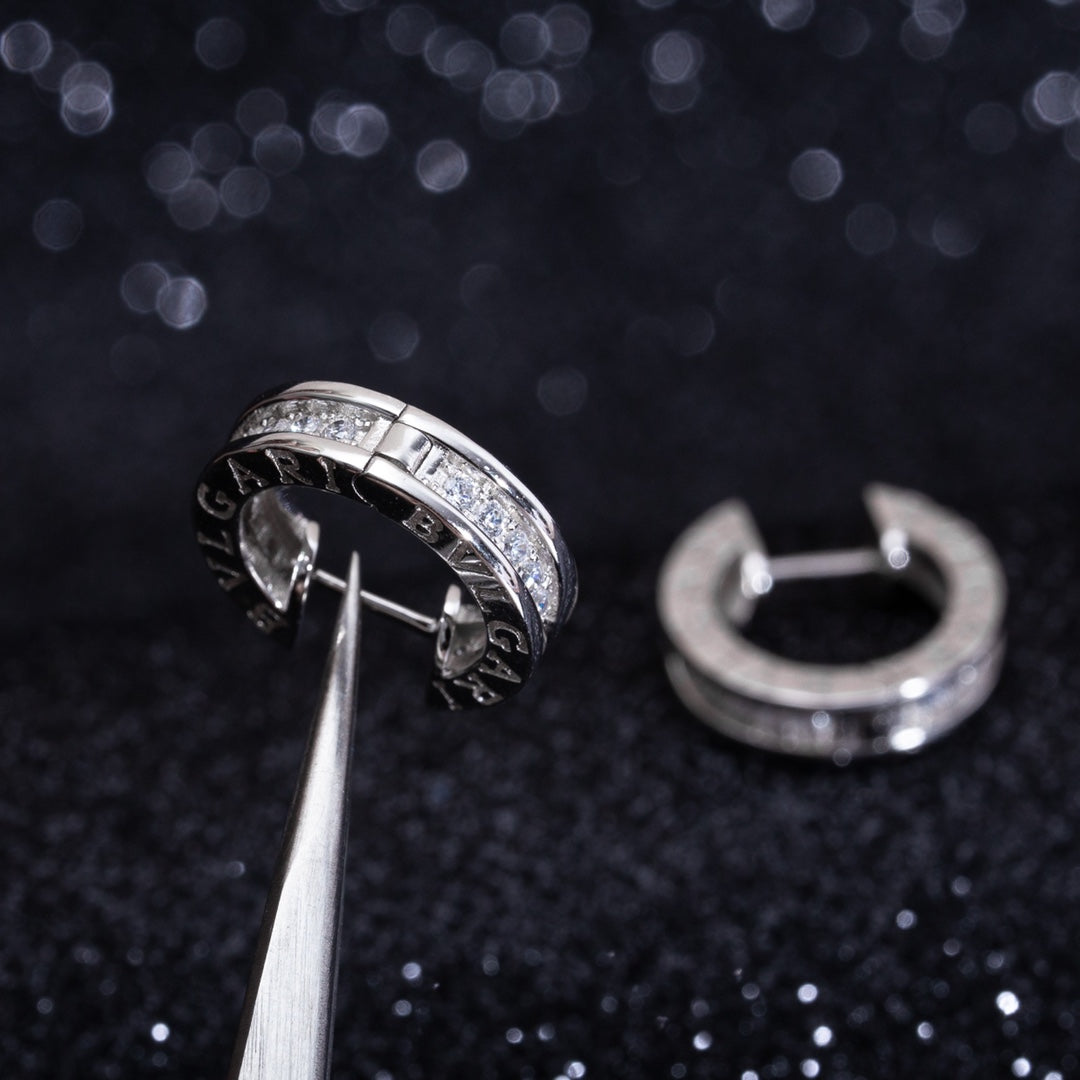 BVLGARI ZERO 1 MINI SILVER DIAMOND EARRINGS