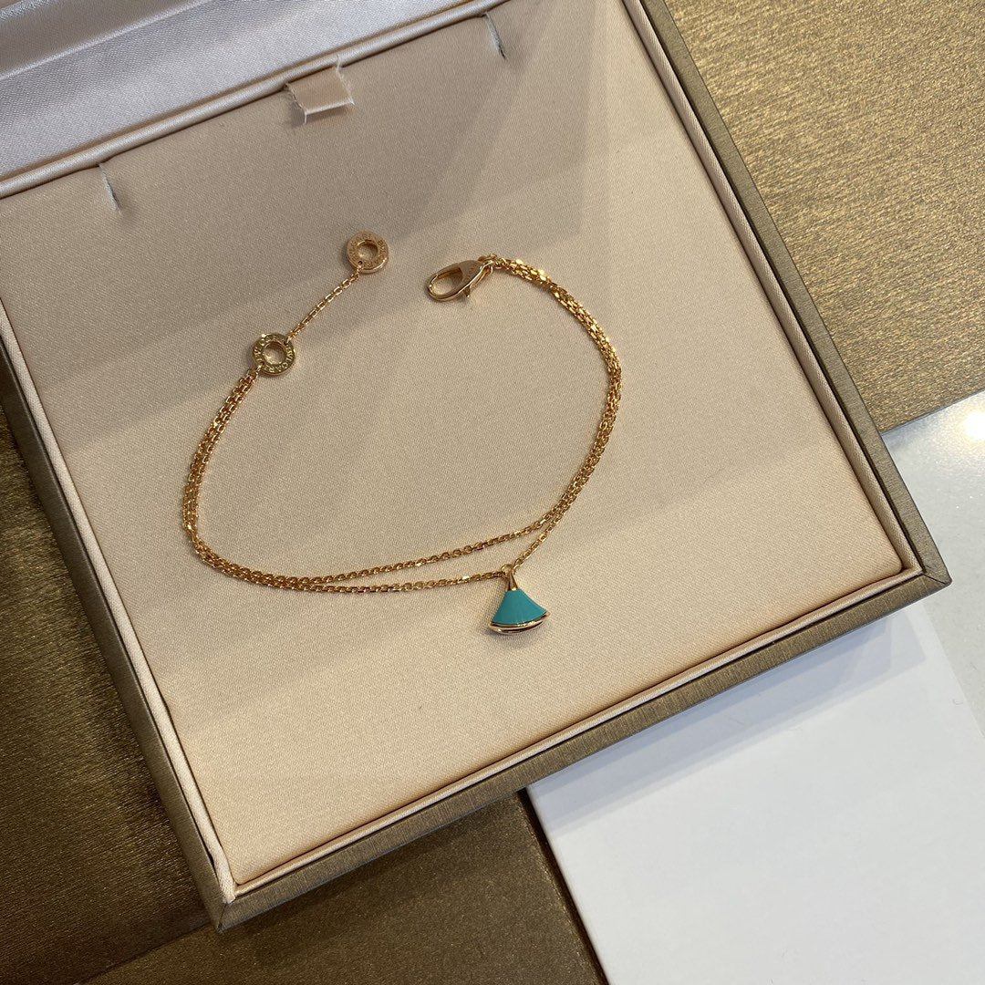 BVLGARI DREAM 1 MOTIF MALACHITE PINK GOLD DOUBLE CHAIN BRACELET