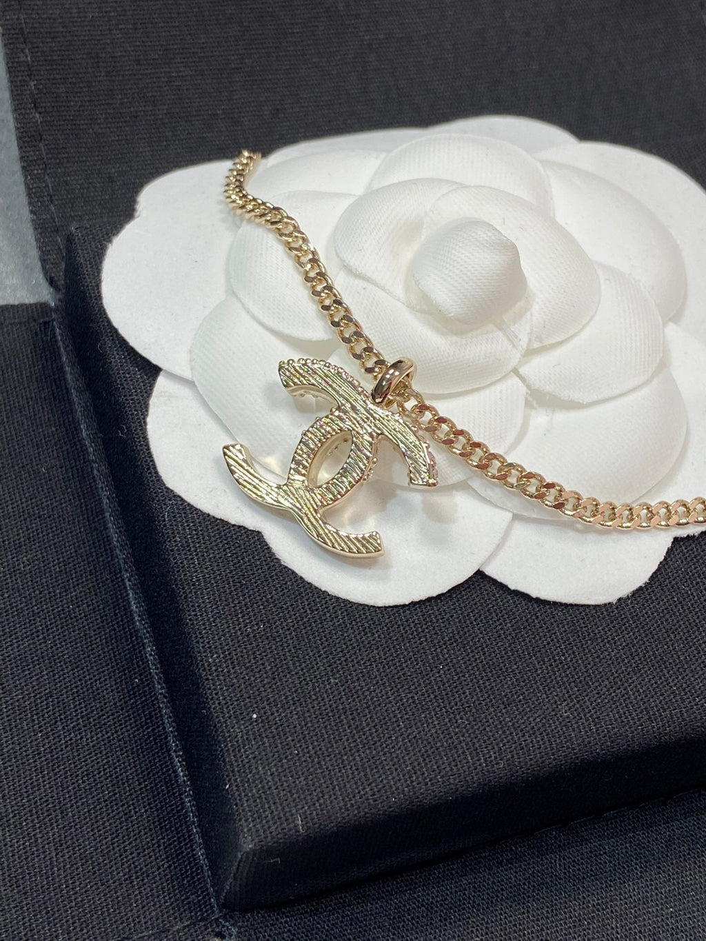 Chanel Pedant Half Diamond Pink Gold Necklace