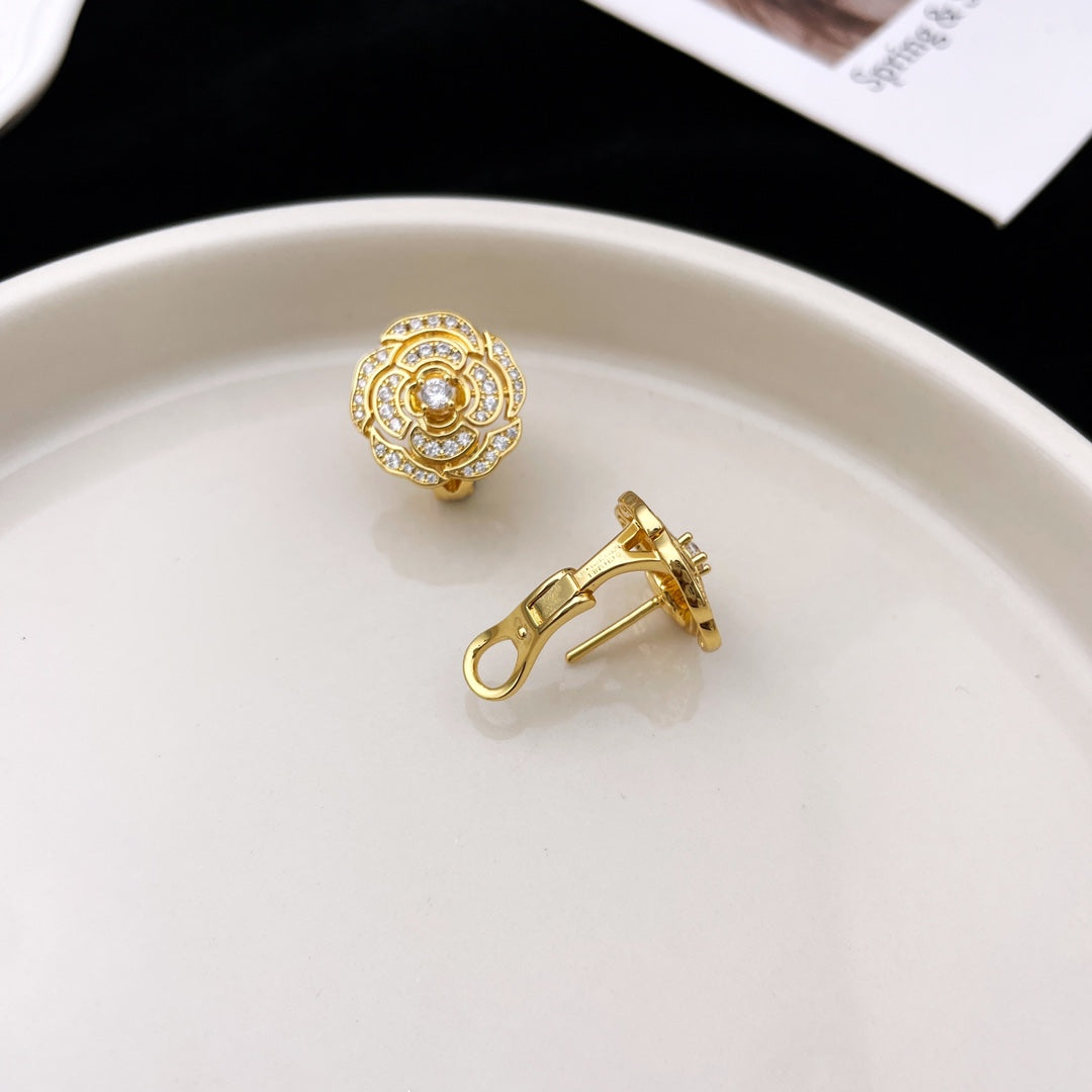 Chanel Bouton Camelia Diamond Stud Earrings