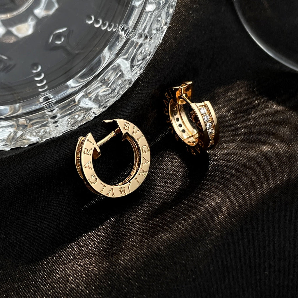 BVLGARI ZERO 1 DIAMOND PAVED MINI PINK GOLD EARRINGS