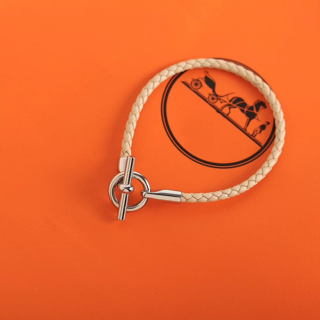 HERMES GLENAN SILVER LEATHER BRACELET