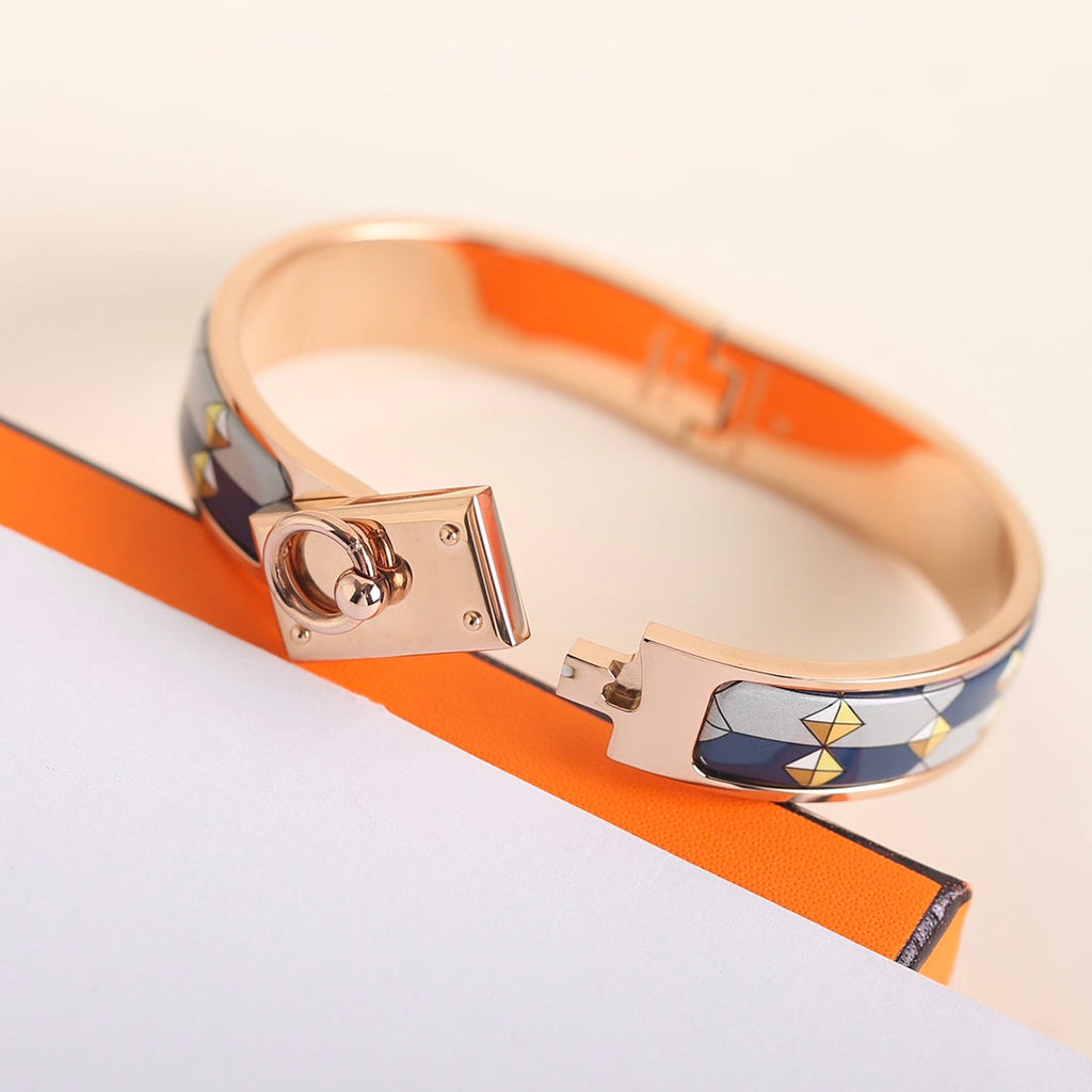 HERMES CLIC ANNEAU BLUE BLACK AND GREY BRACELET
