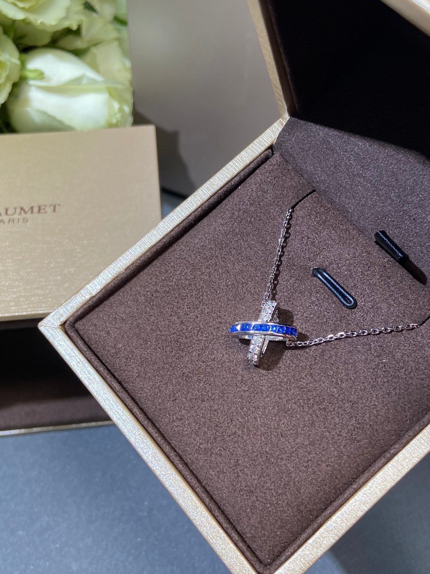 CHAUMET LIENS SILVER BLUE DIAMOND NECKLACE