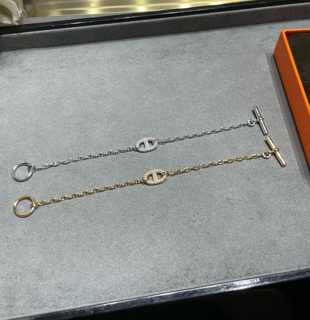 HERMES CHAINE ECHAPPEE DIAMOND LINK BRACELET