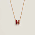 HERMES HM CLIC RED ENAMEL GOLD NECKLACE