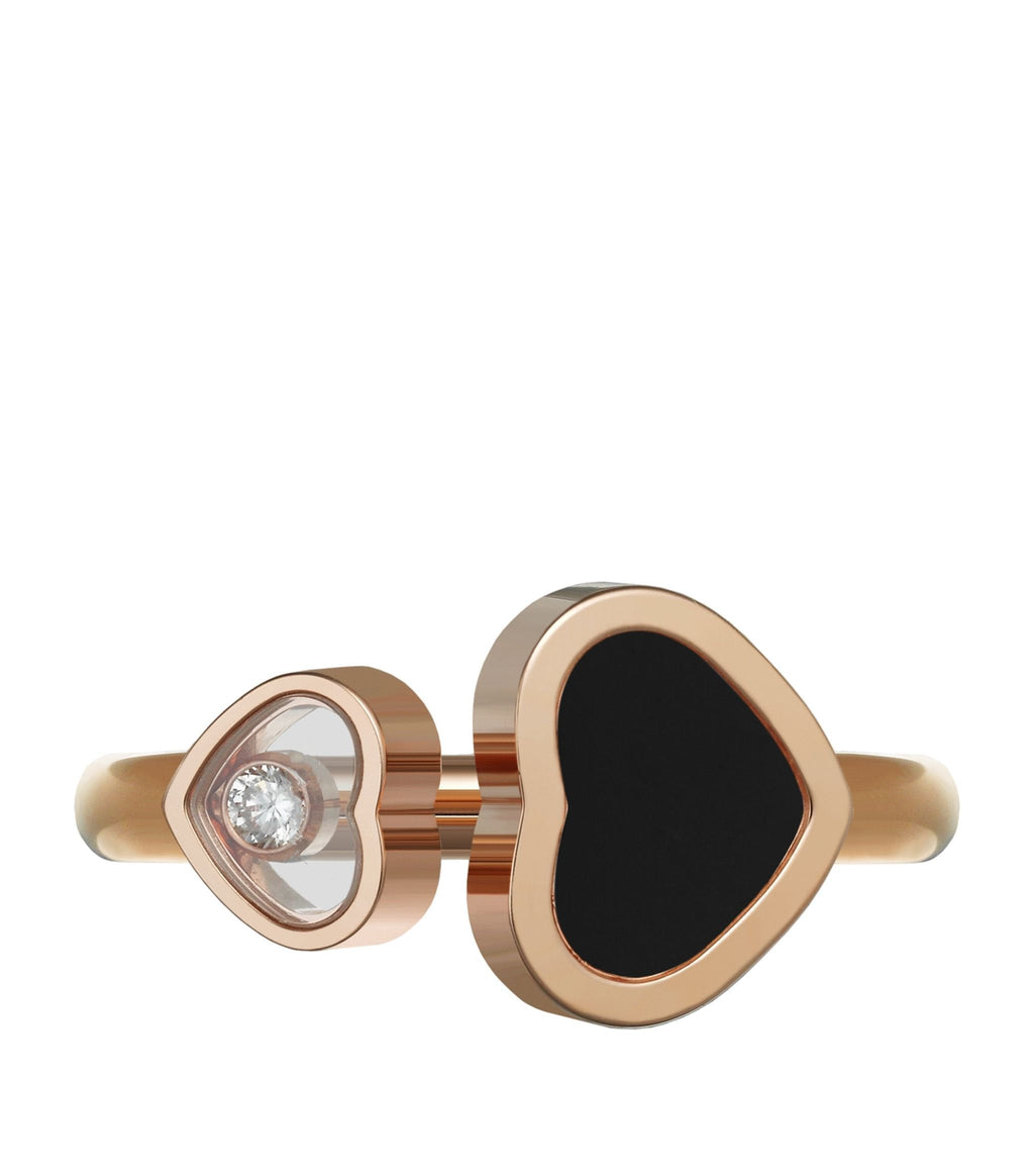 CHOPARD HAPPY HEART ONYX RING PINK GOLD