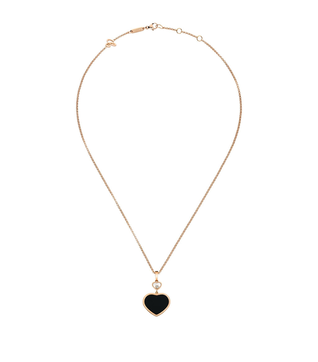 CHOPARD HAPPY HEART ONYX NECKLACE PINK GOLD DIAMOND